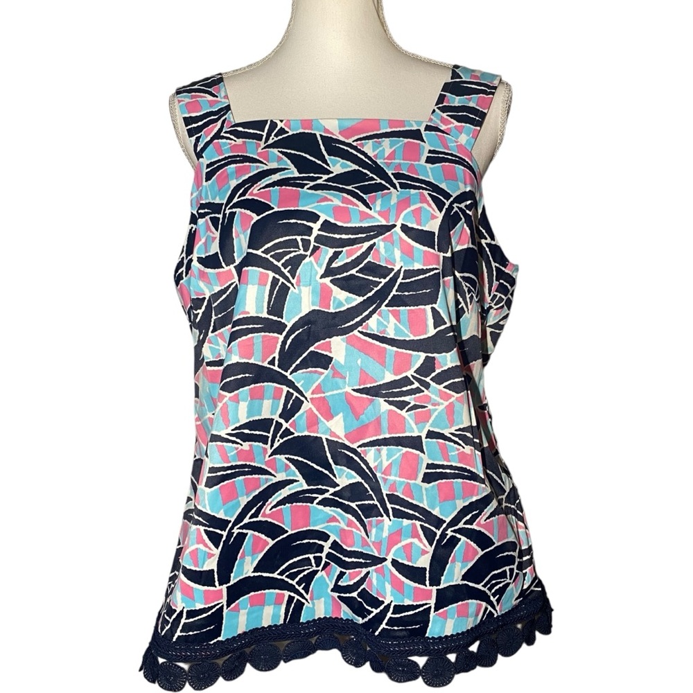 Jade Melody Tam Women's XL Tank Blouse Business‎ Casual Blue Pink Embroidered